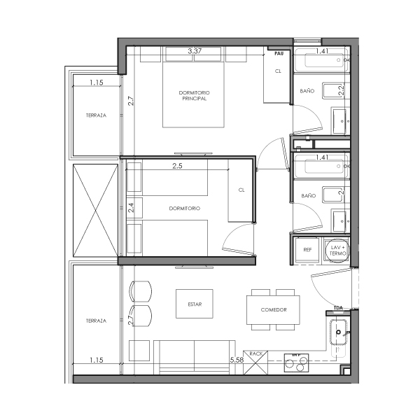 condominio huasco departamento tipo HC3