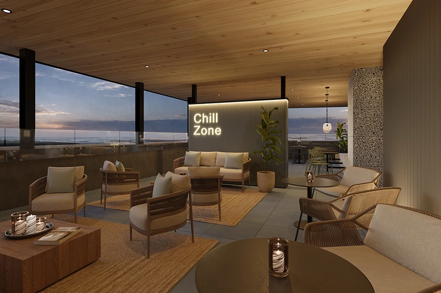 Quinchos y terrazas chill zone Ángulo 2 del edificio huasco
